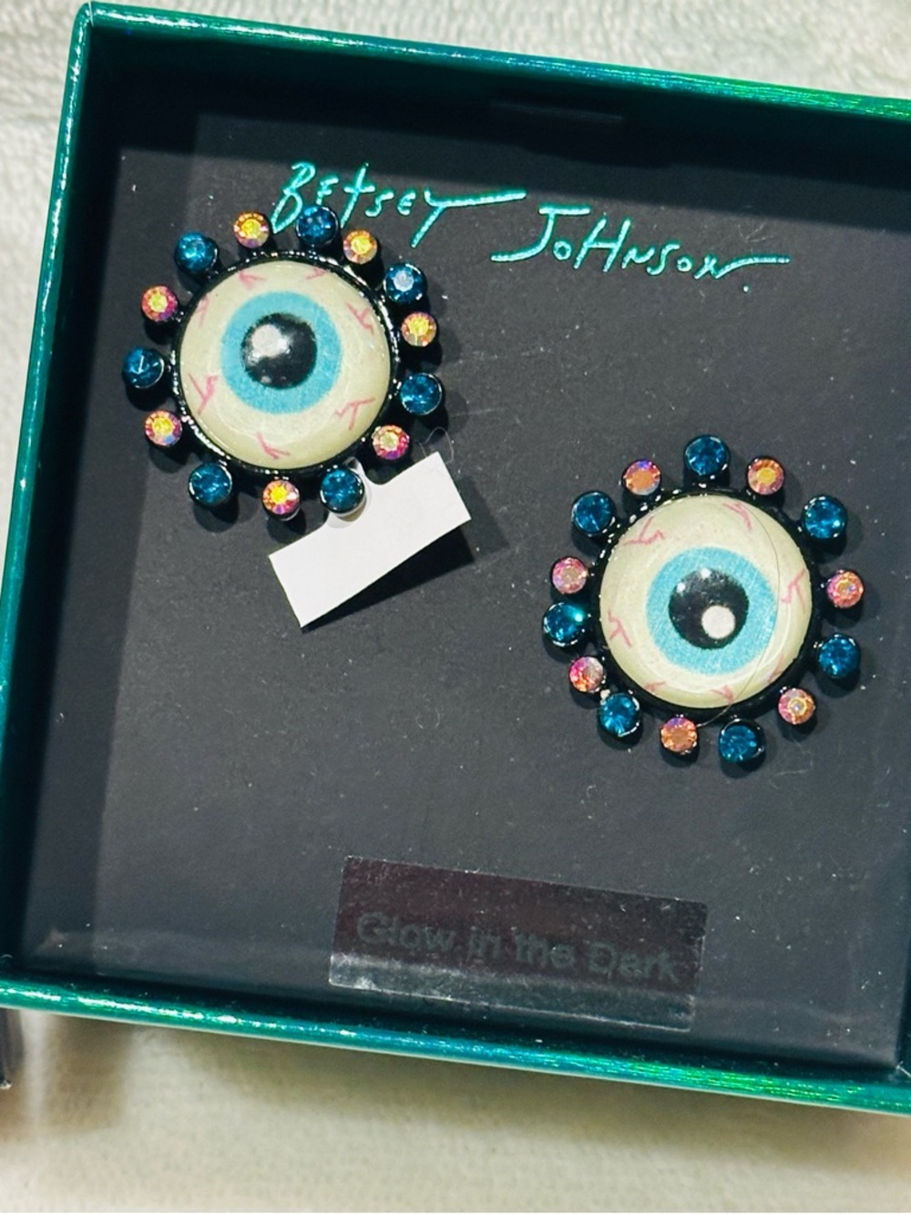 Betsey Johnson Halloween Bloodshot Eyeball Glow in the Dark Stud Earrings Glam